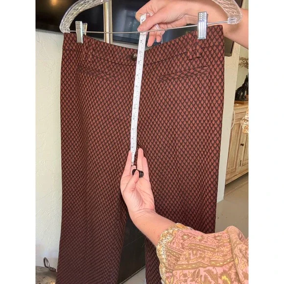 Anthropologie Leifsdottir Brown Geometric Diamond Print Flare Leg Pants Size 6 - Picture 6 of 11